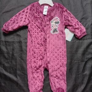 NWT Disney Minnie Mouse Plush Footed One-Piece - Magenta